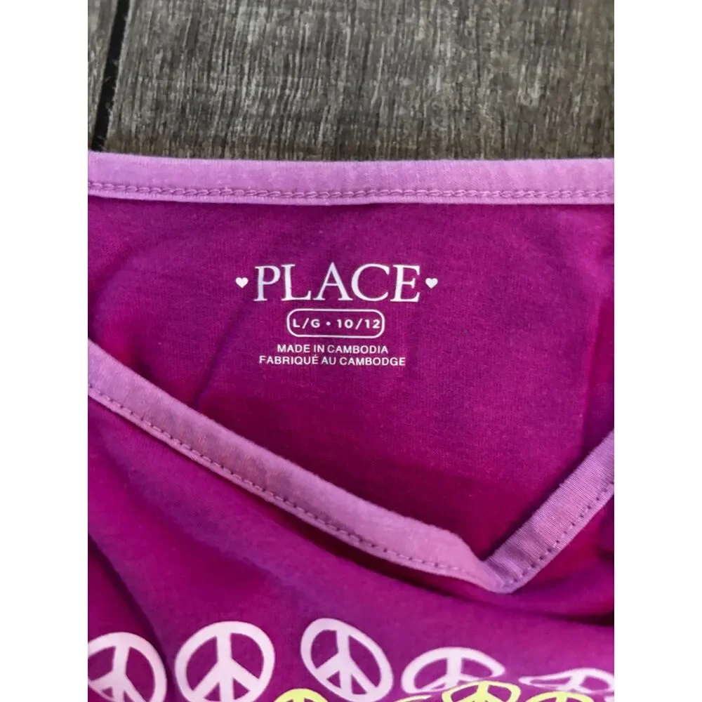 The Children’s‎ Place Girls Long Sleeve Shirt L 10/12 Pink Rainbow Peace